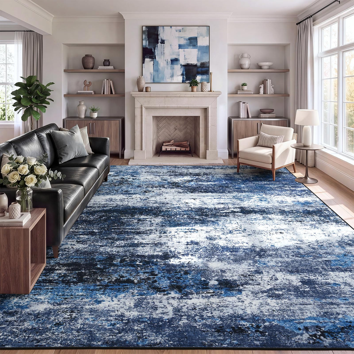 8x10 Area Rug for Living Room, Abstract Washable Non-Slip Large Rugs, Gold
