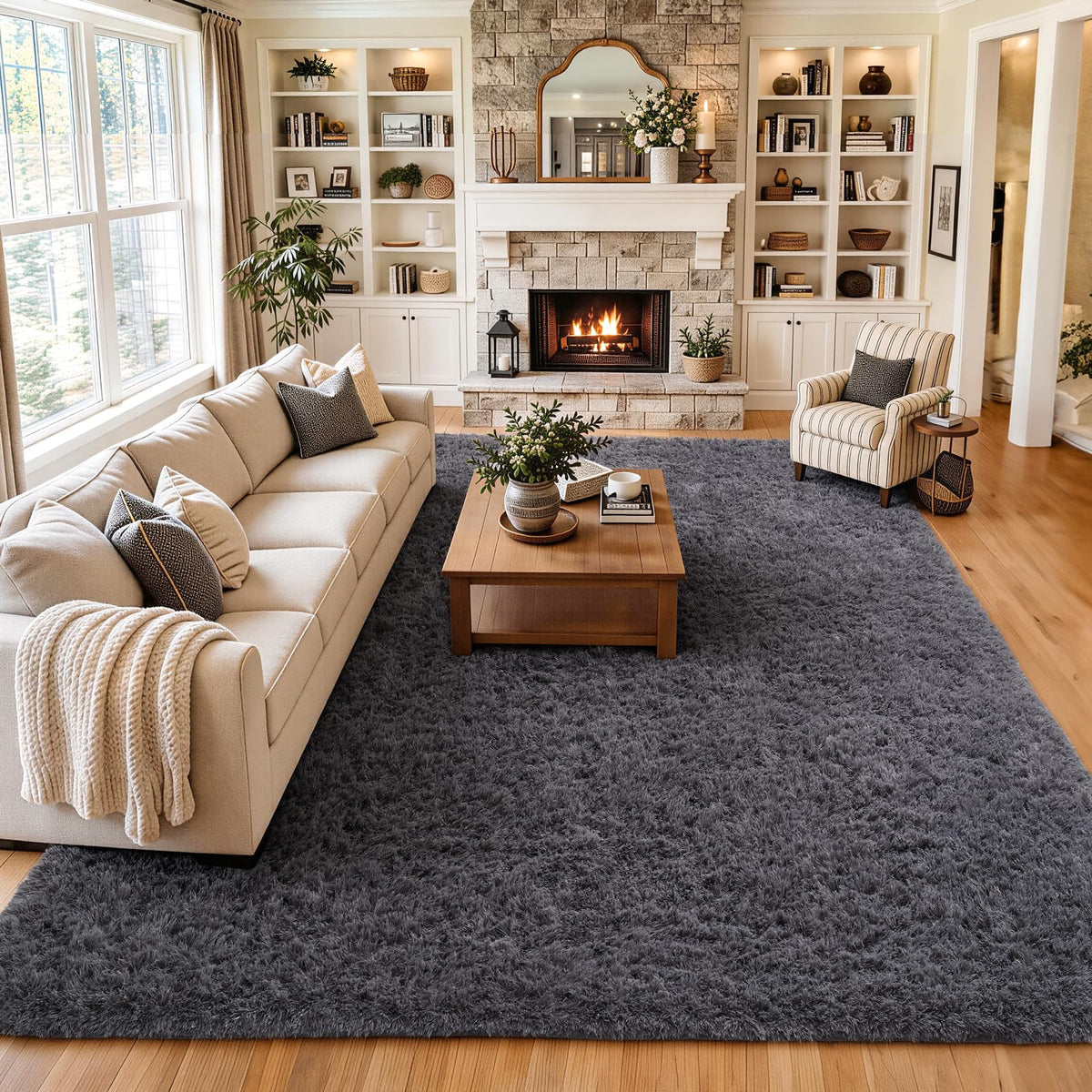 Ophanie Area Rugs for Living Room Bedroom, Washable Non-Slip Fluffy Soft Grey Shag Carpet, Indoor Floor Gray 4x6 Fuzzy Shaggy Living Room Plush Rug for Kids Home Dorm Decor Aesthetic