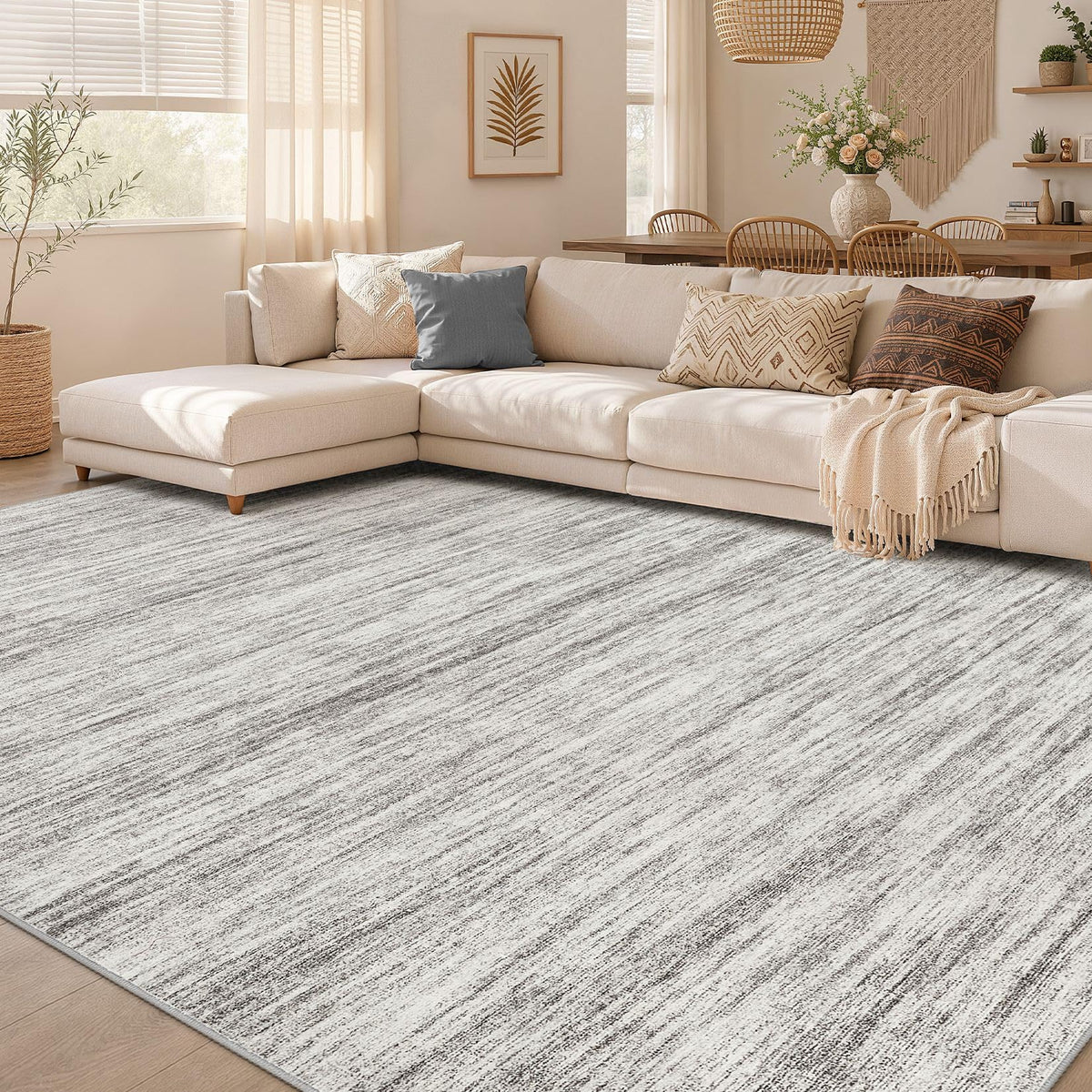 Nakagishi Boho 5x7 Area Rug Living Room Rugs Machine Washable Beige/Brown