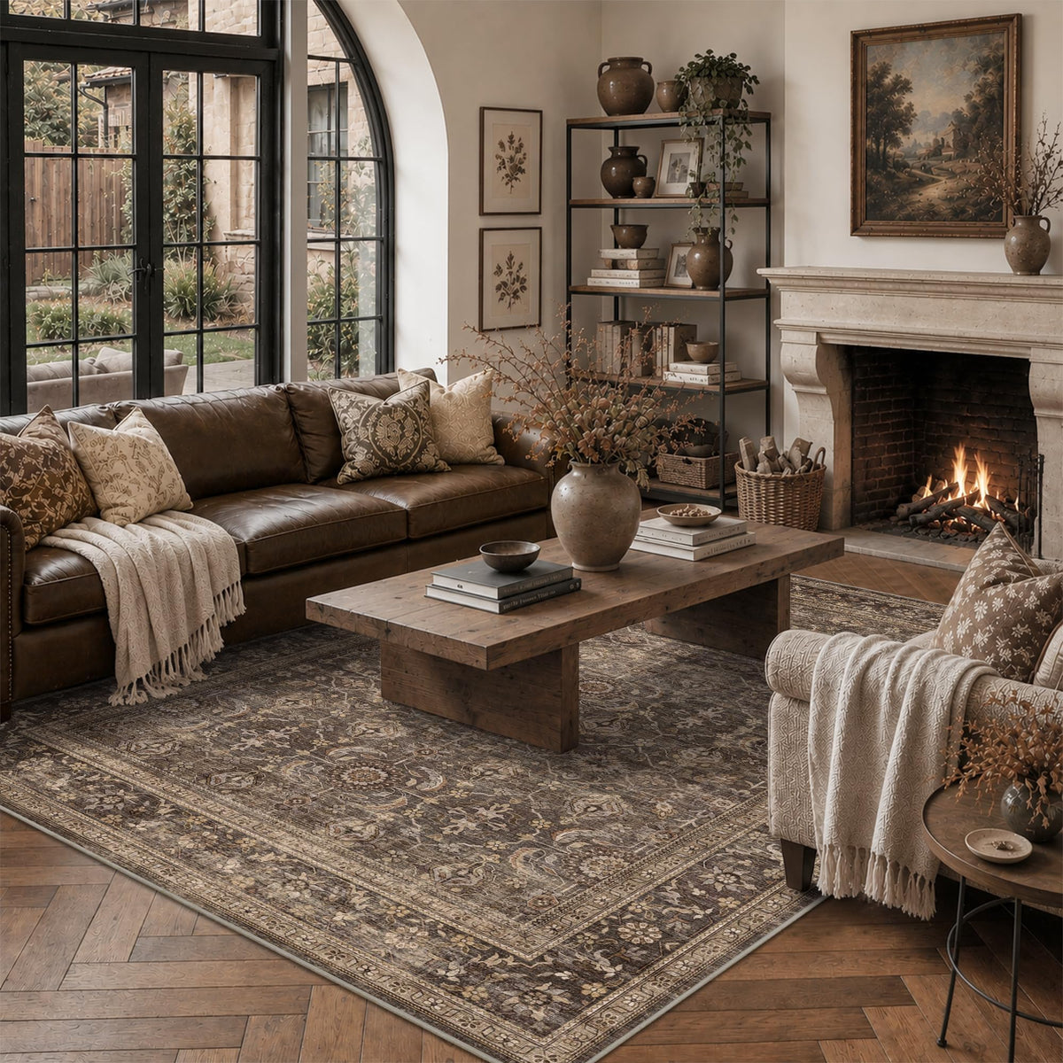 JOOJA 8x10 Beige Vintage Soft Low Pile Boho Neutral Washable Area Rug