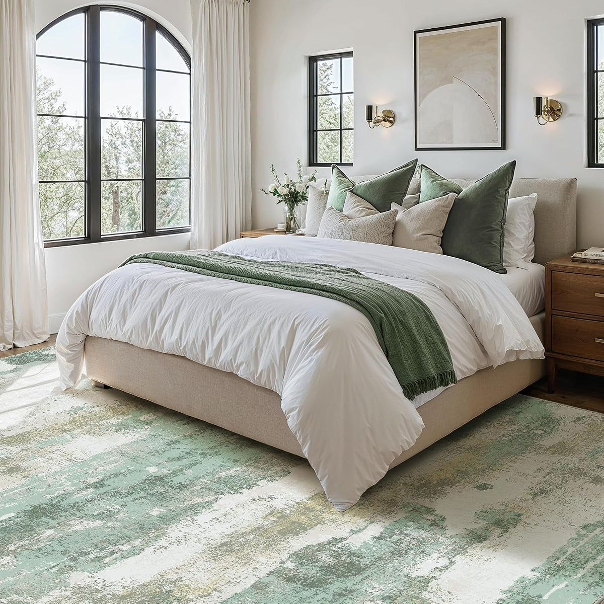 BEIMO 5x7 Green Abstract Area Rug, Washable Non-Slip for Bedroom