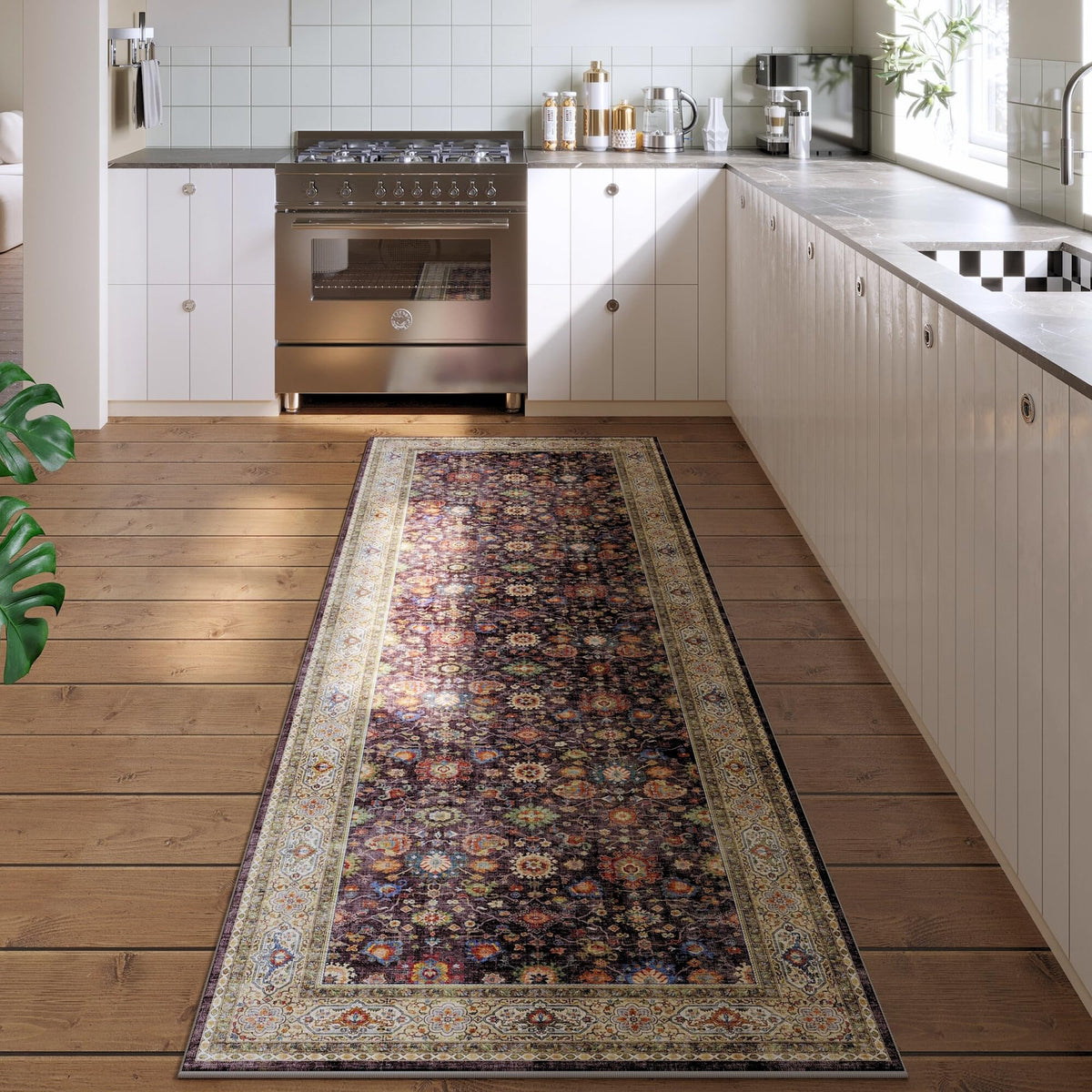 Rugcomf Large Living Room Rug 8x10 Washable Non Slip Vintage, Grey