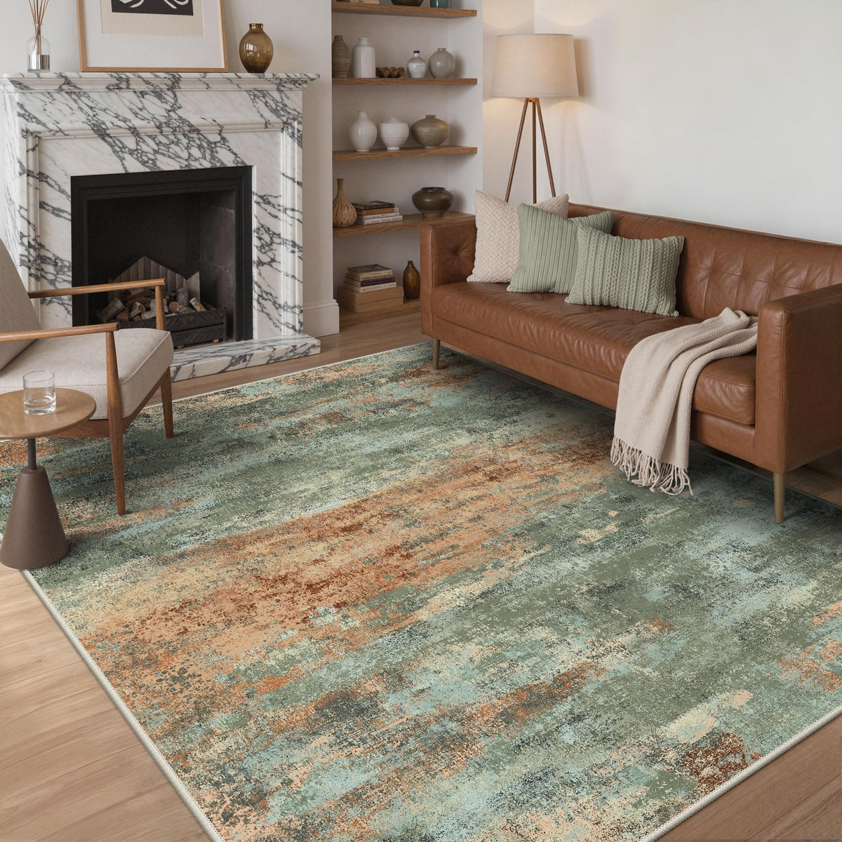 BEIMO 5x7 Green Abstract Area Rug, Washable Non-Slip for Bedroom