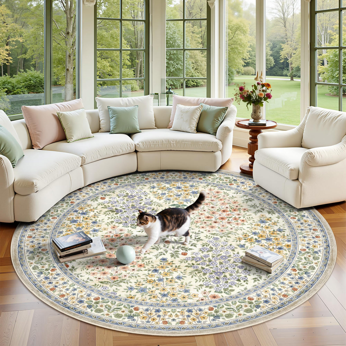 8x10 Area Rugs, Machine Washable Low Pile Floral Rugs for Living Room, Bedroom, Large Boho Area Rug with Non-Slip Backing for Dining Room(Pink Floral)