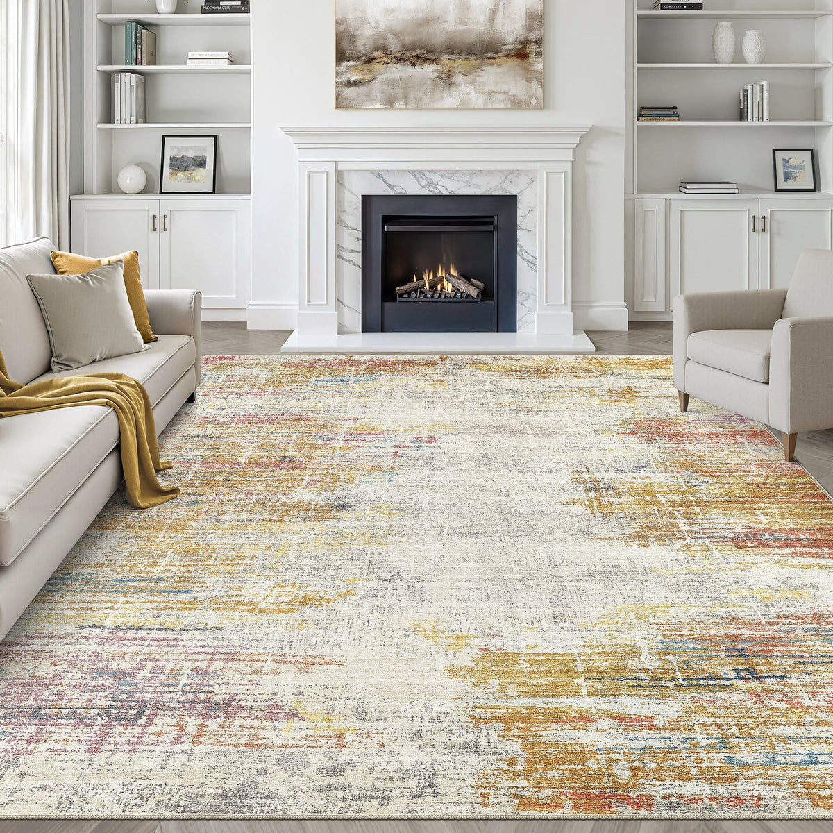LOONGRUG 8x10 Area Rugs Washable Neutral Modern Rug for Living Room Brown