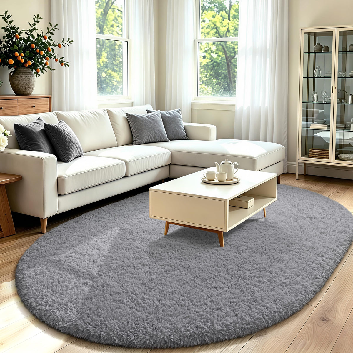 LOCHAS Bedroom Rug 2.6' x 5.3', Grey Fluffy Shaggy Area Rug for Kids Room