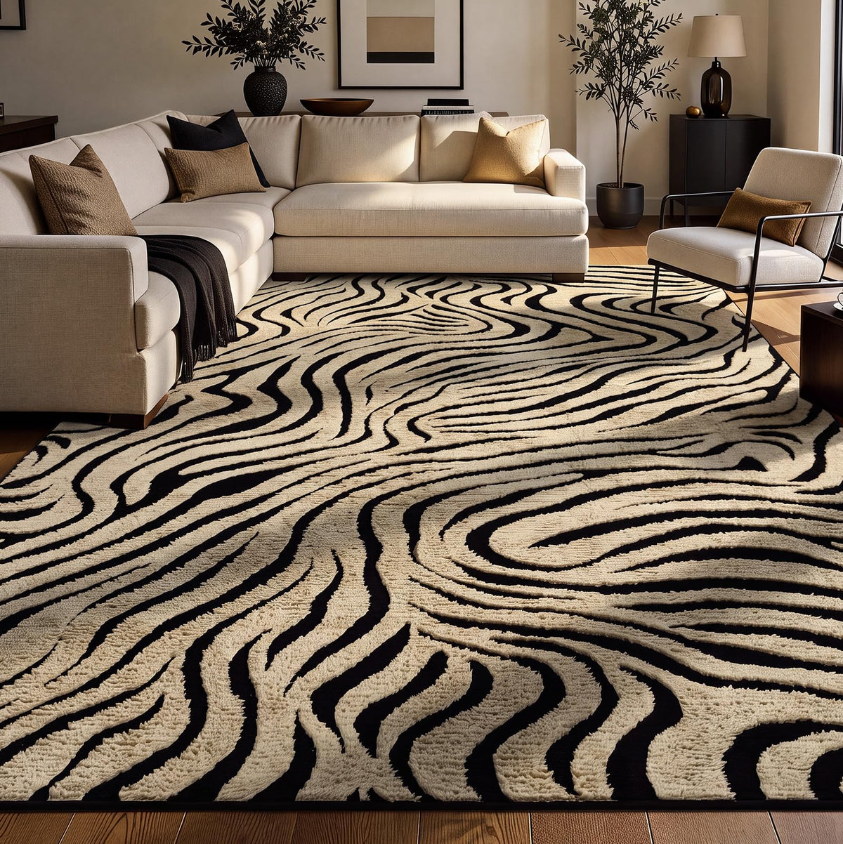 YIHOUSE 5×7 Ft Area Rugs for Living Room: Modern Washable Rug - Abstract Black and Cream White Rug for Bedroom Dining Room Office Playroom Nursery Home Decor - Nonslip Non-Shedding Striped Rugs