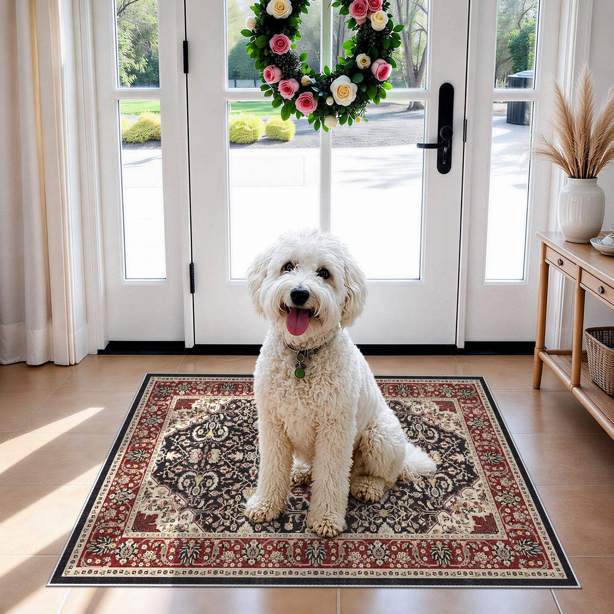 2x6 Hallway Washable Runner Rug : Vintage Soft Kitchen Laundry Runner with Non Slip Backing Farmhouse Entryway Living Room Floor Mat Stain Resistant Carpet for Bedroom Bathroom Distressed Beside Rug