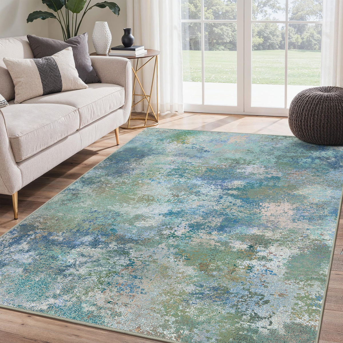 BEIMO 5x7 Green Abstract Area Rug, Washable Non-Slip for Bedroom