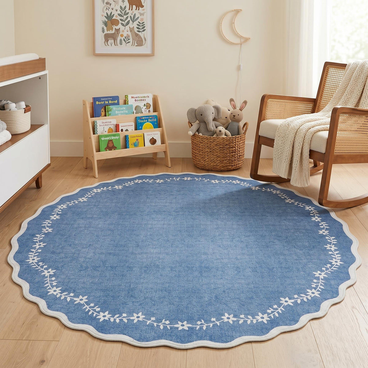 GarveeHome 5x7 Scalloped Area Rug Jute Washable Bedroom Living Room Rug
