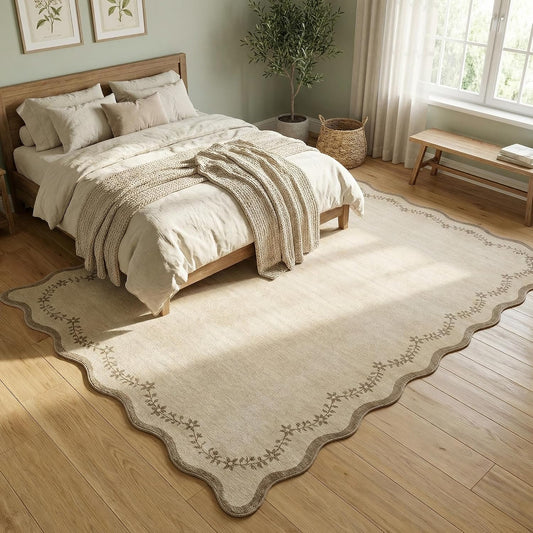 GarveeHome 5x7 Scalloped Area Rug Jute Washable Bedroom Living Room Rug