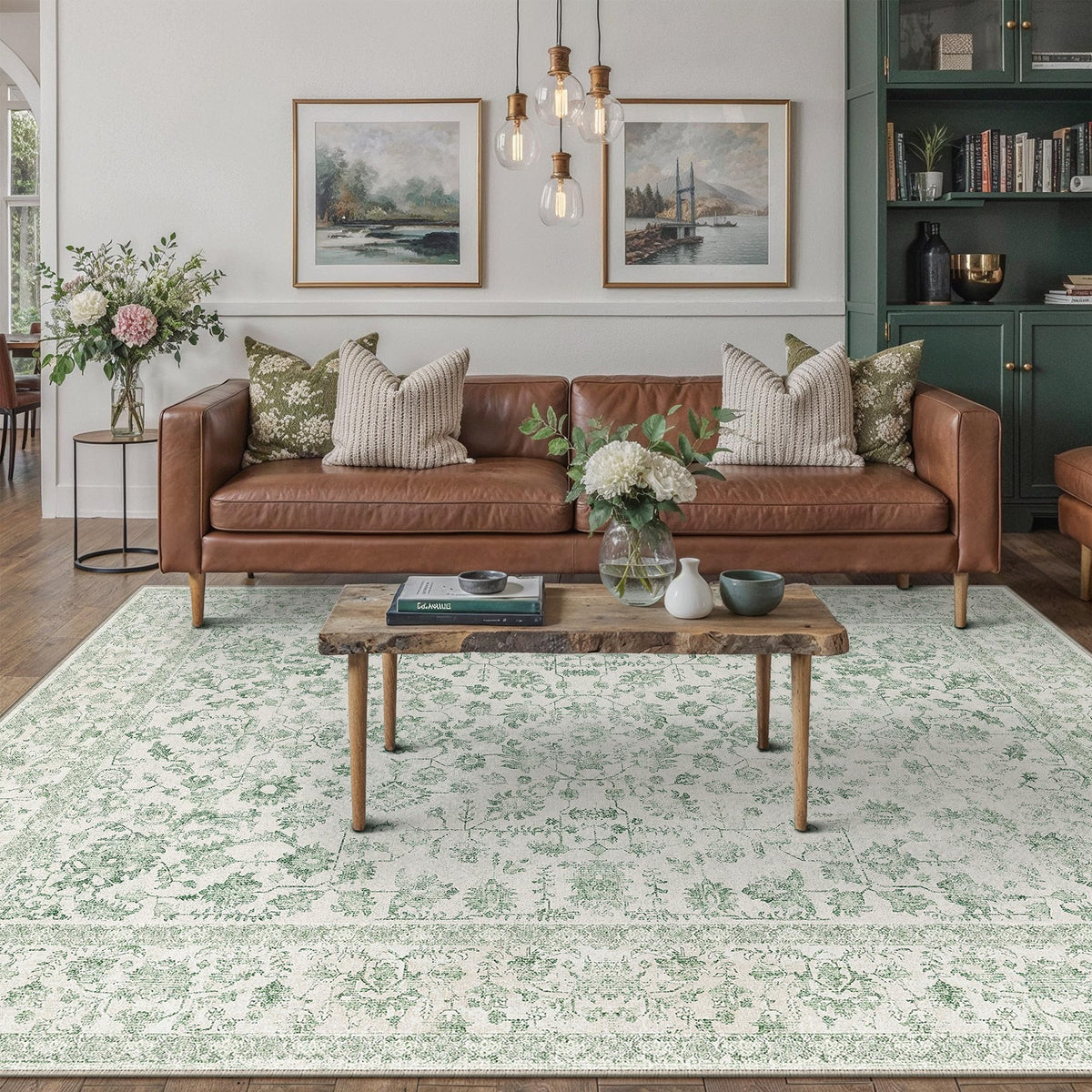 PureCozy 8x10 Blue Area Rug Washable Non Slip Large Vintage Living Room