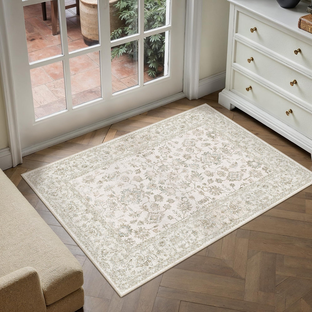 PureCozy 8x10 Blue Area Rug Washable Non Slip Large Vintage Living Room