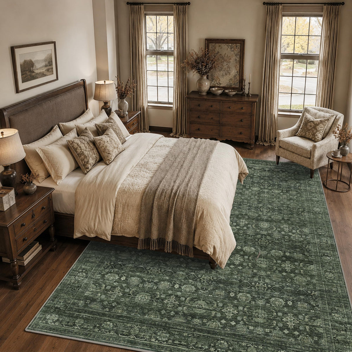 JOOJA 8x10 Beige Vintage Soft Low Pile Boho Neutral Washable Area Rug