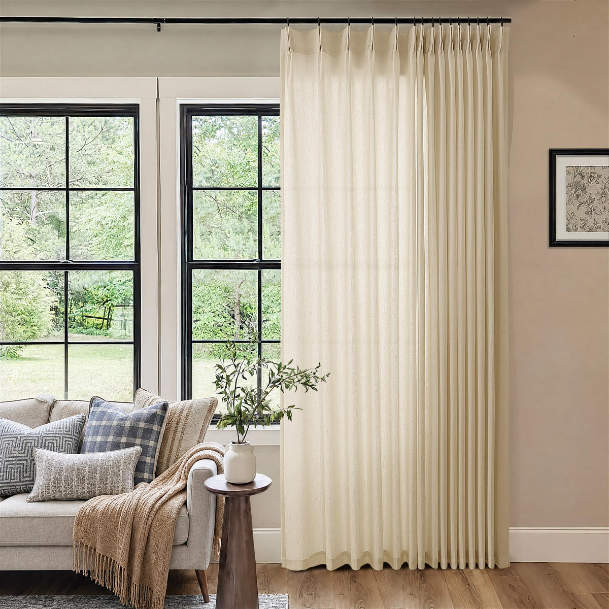 Cream 120 Inch Linen Curtains Pinch Pleated Extra Long Custom Made