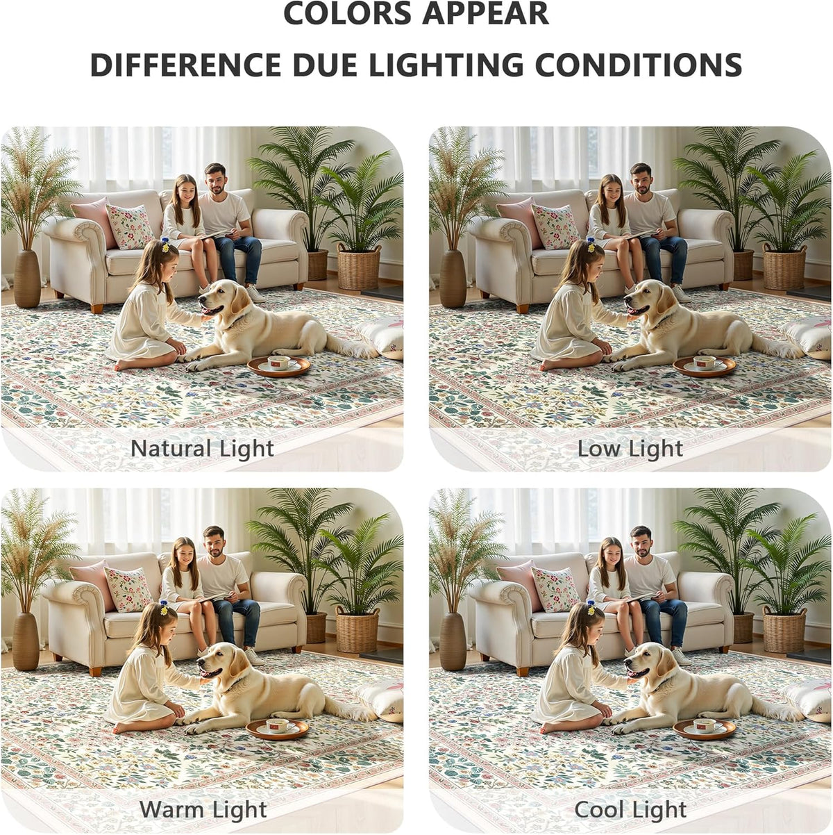 8x10 Area Rugs, Machine Washable Low Pile Floral Rugs for Living Room, Bedroom, Large Boho Area Rug with Non-Slip Backing for Dining Room(Pink Floral)