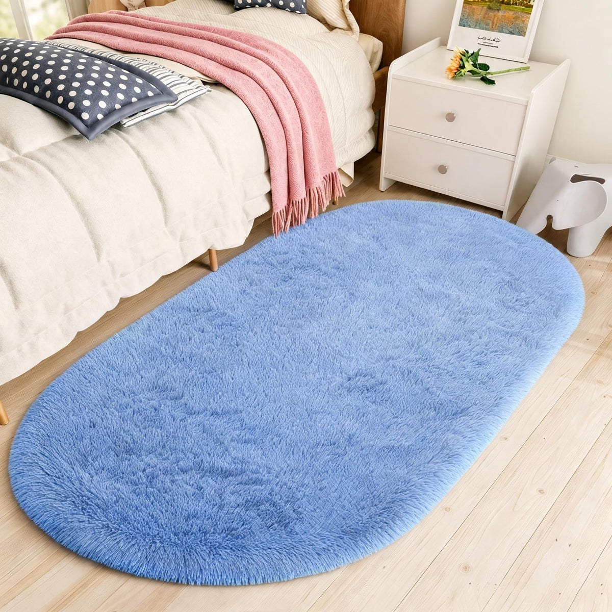 LOCHAS Bedroom Rug 2.6' x 5.3', Grey Fluffy Shaggy Area Rug for Kids Room