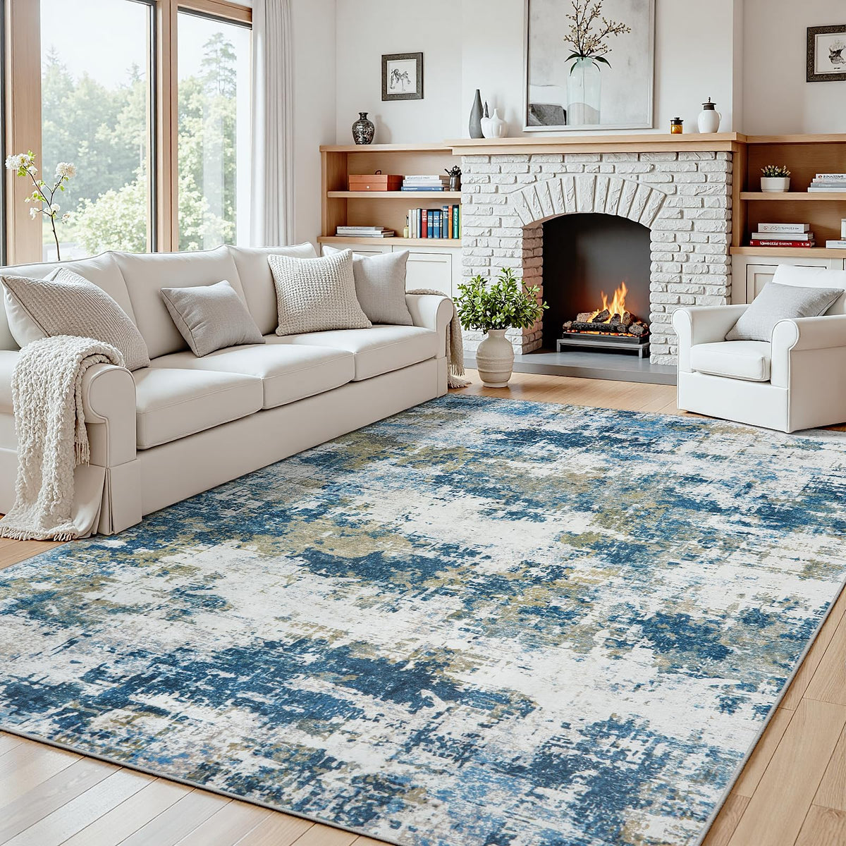 8x10 Area Rugs for Living Room: Washable Soft Black Abstract Bedroom Carpet