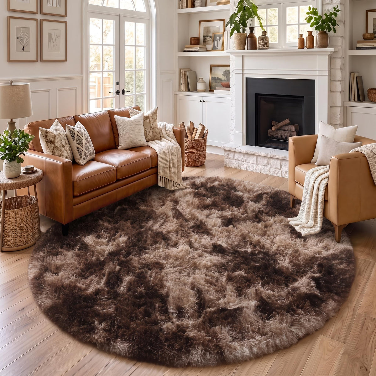 Amdrebio Pink Circle Round Fluffy Area Rug 4Ft for Girls Bedroom Kids Room