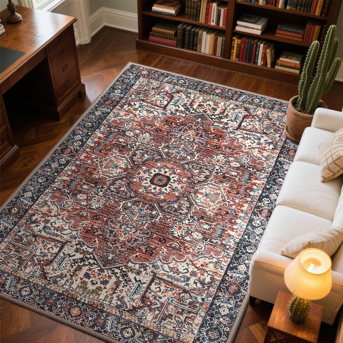 Hanples 5x7 Area Rugs for Living Room, Washable Rug Vintage Floral, Beige