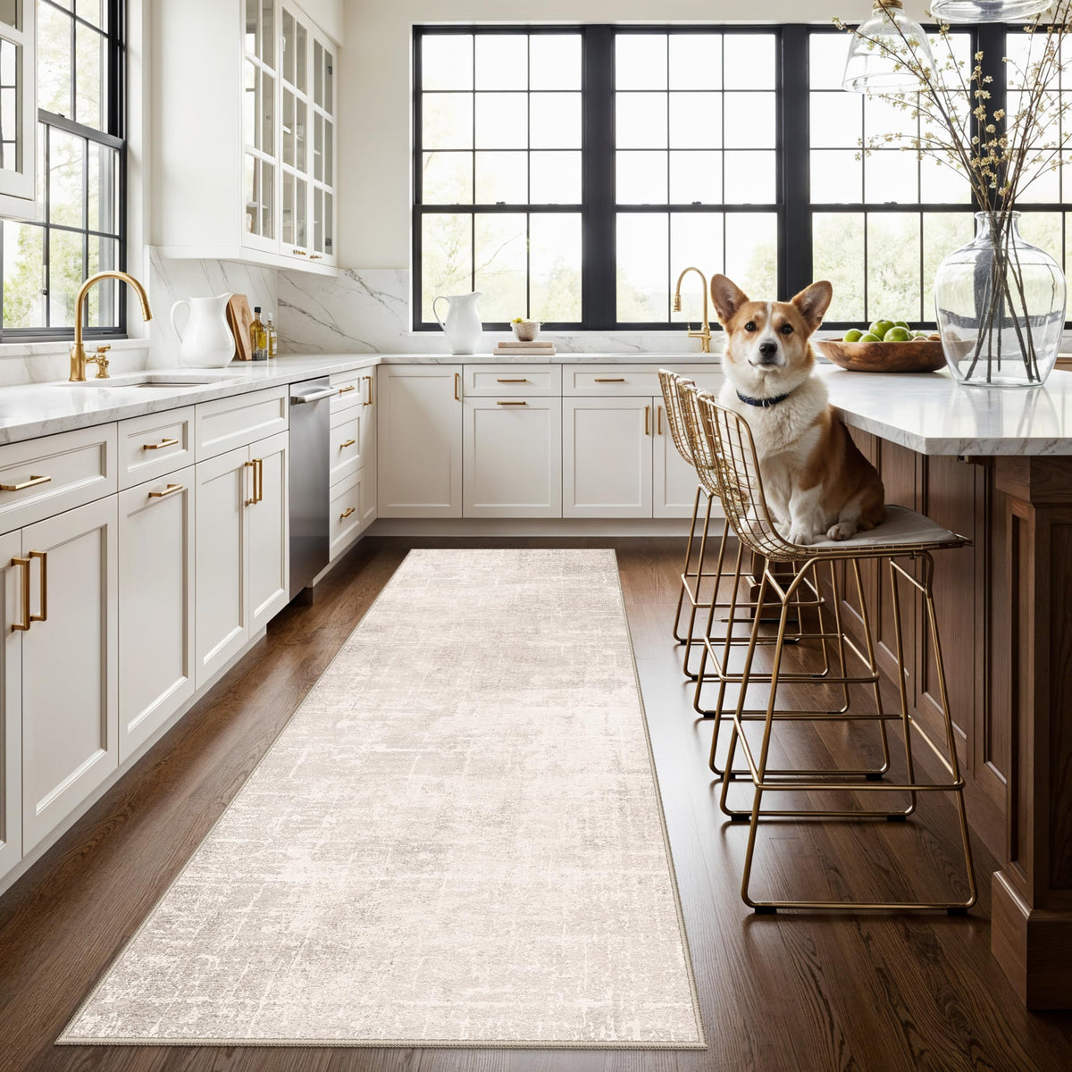 2x6 Hallway Washable Runner Rug : Vintage Soft Kitchen Laundry Runner with Non Slip Backing Farmhouse Entryway Living Room Floor Mat Stain Resistant Carpet for Bedroom Bathroom Distressed Beside Rug