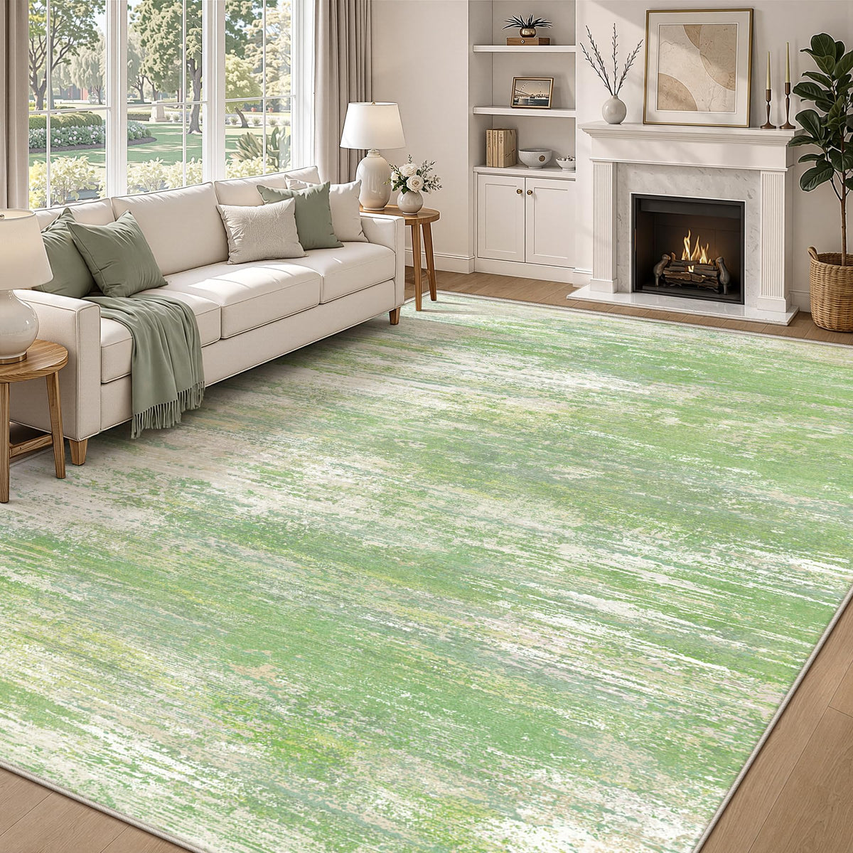 Washable Rug 8x10 Area Rugs for Living Room: Large Neutral Soft Rug Abstract Non Slip Low Pile Modern Carpet for Bedroom Kitchen Nursery Office Dining Room Indoor (Beige, 8'x10')