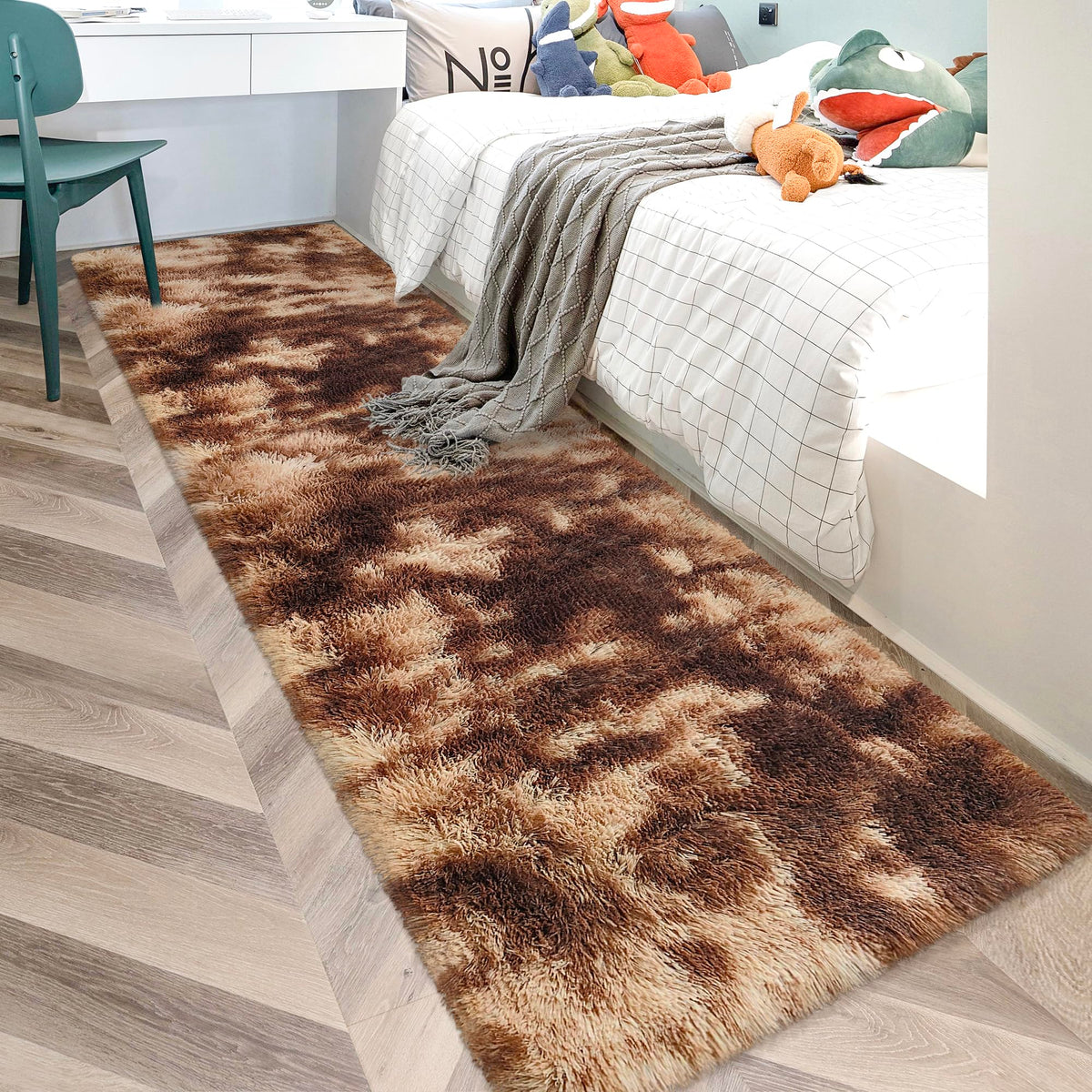Tie-Dyed Runner Rug for Bedroom Black Grey 2x6ft Fluffy Area Rug Bedside Runner Rug for Kids Room Boys Teens Nursery Baby Living Room Dorm Home Decor Carpets