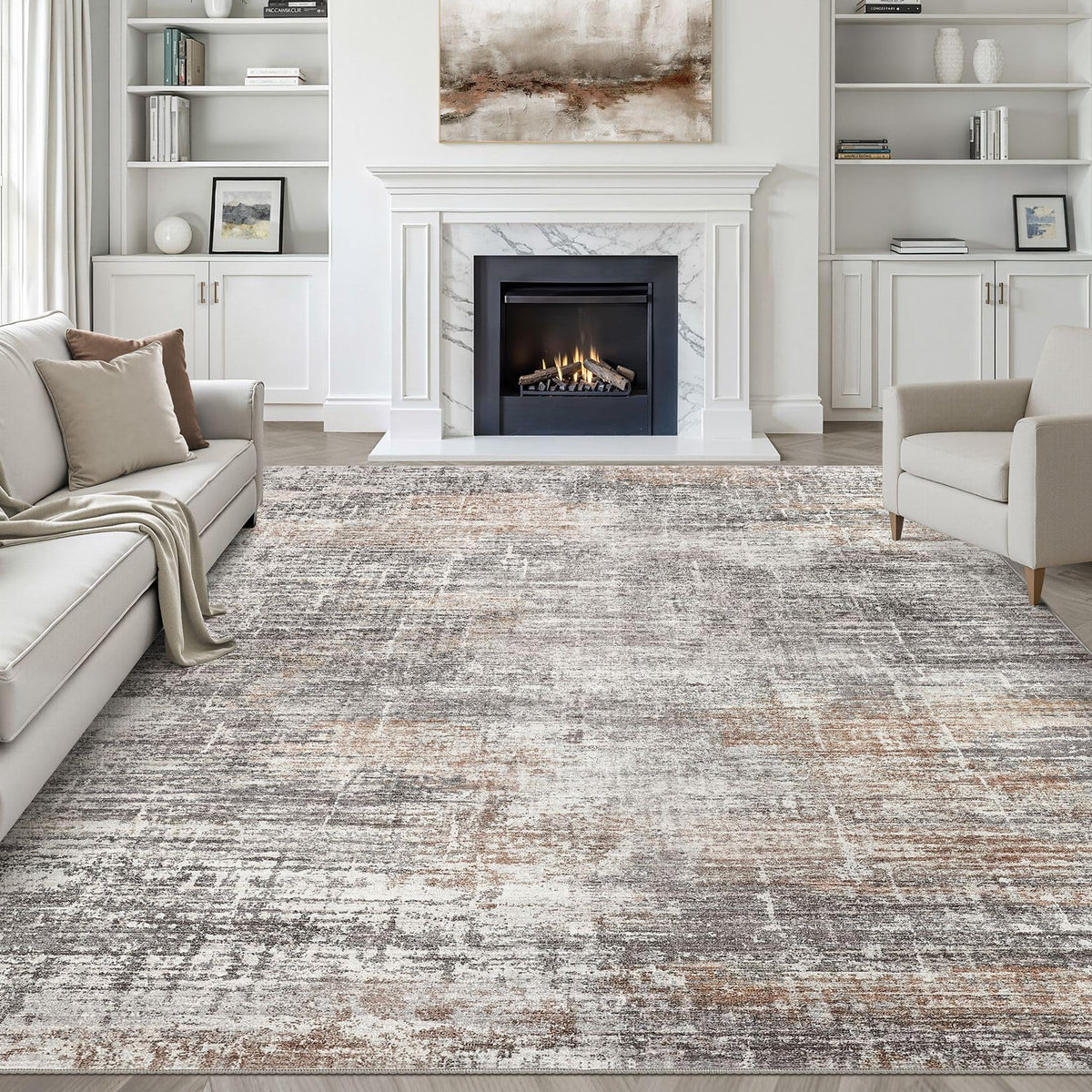 LOONGRUG 8x10 Area Rugs Washable Neutral Modern Rug for Living Room Brown