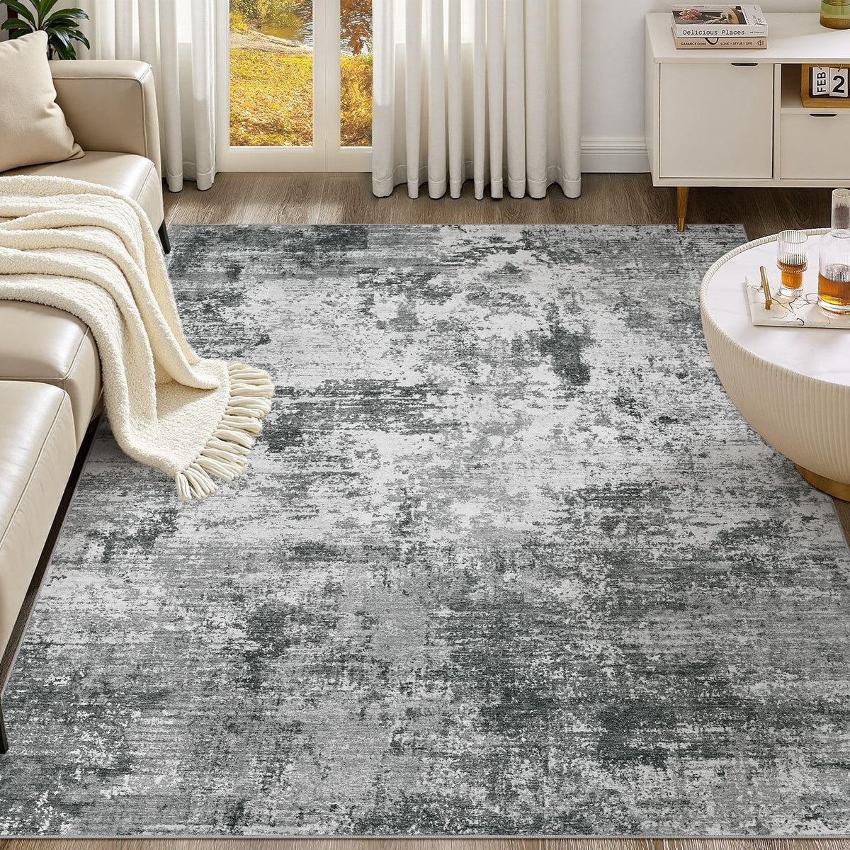 UERMEI 8x10 Area Rug Living Room Rugs - Washable Neutral Modern Abstract Soft Thin Large Rug Indoor Floor No Slip Rug Carpet for Bedroom Under Dining Table Home Office Decor - Brown Grey