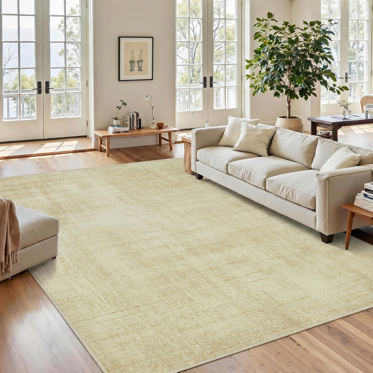 Joydeco Boho Washable Abstract Beige 5x7 Area Rugs for Living Room Bedroom