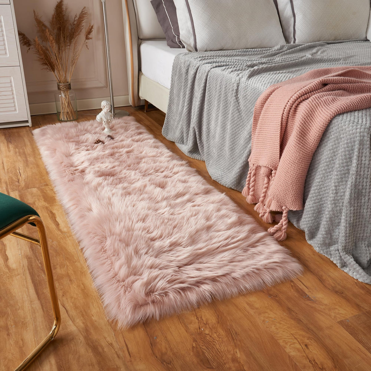 EasyJoy Ultra Soft Fluffy/Fuzzy Shaggy Area Rug Faux Fur Chair Cover Seat Pad for Bedroom Floor Sofa Living Room (2 x 6 ft Sheepskin, Beige)