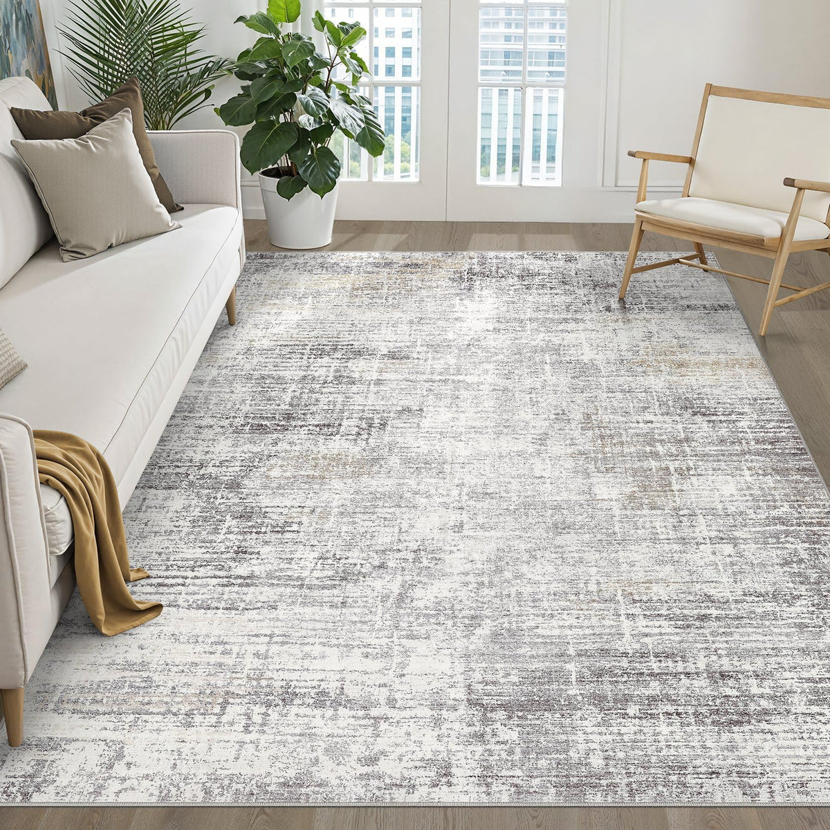 LOONGRUG 8x10 Area Rugs Washable Neutral Modern Rug for Living Room Brown