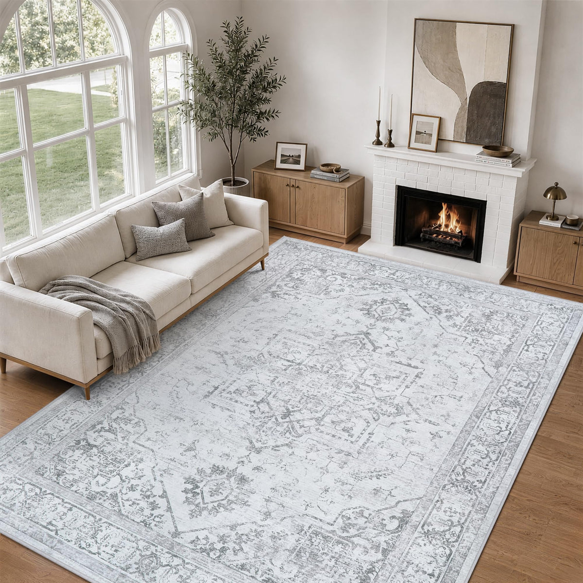 8x10 Area Rugs for Living Room Washable Non-Slip Rug Beige