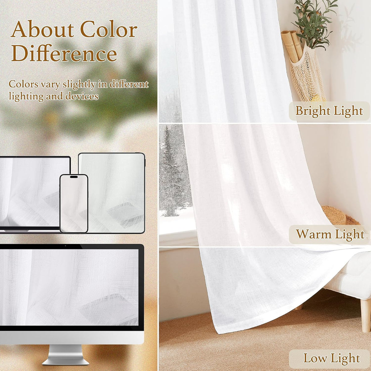 RYB HOME White Semi Sheer Curtains 84 inches Long for Living Room