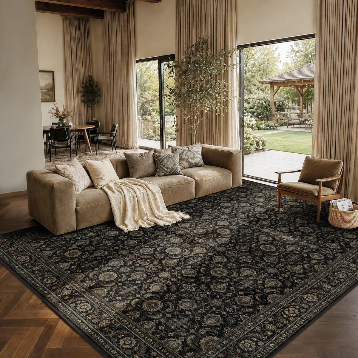 JOOJA 8x10 Beige Vintage Soft Low Pile Boho Neutral Washable Area Rug