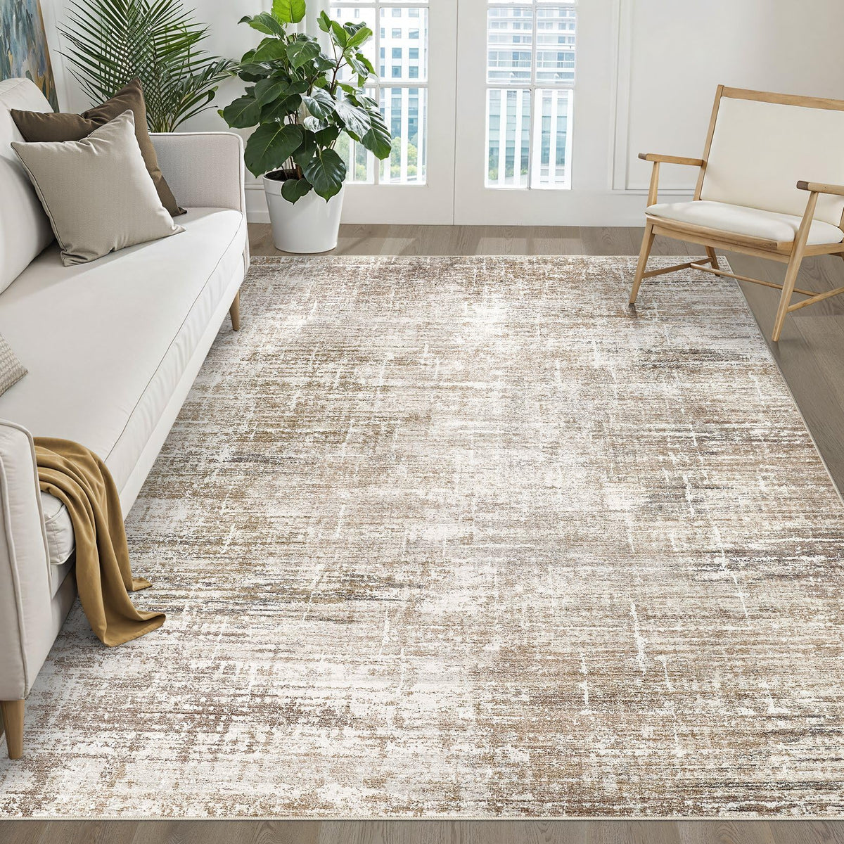 LOONGRUG 8x10 Area Rugs Washable Neutral Modern Rug for Living Room Brown