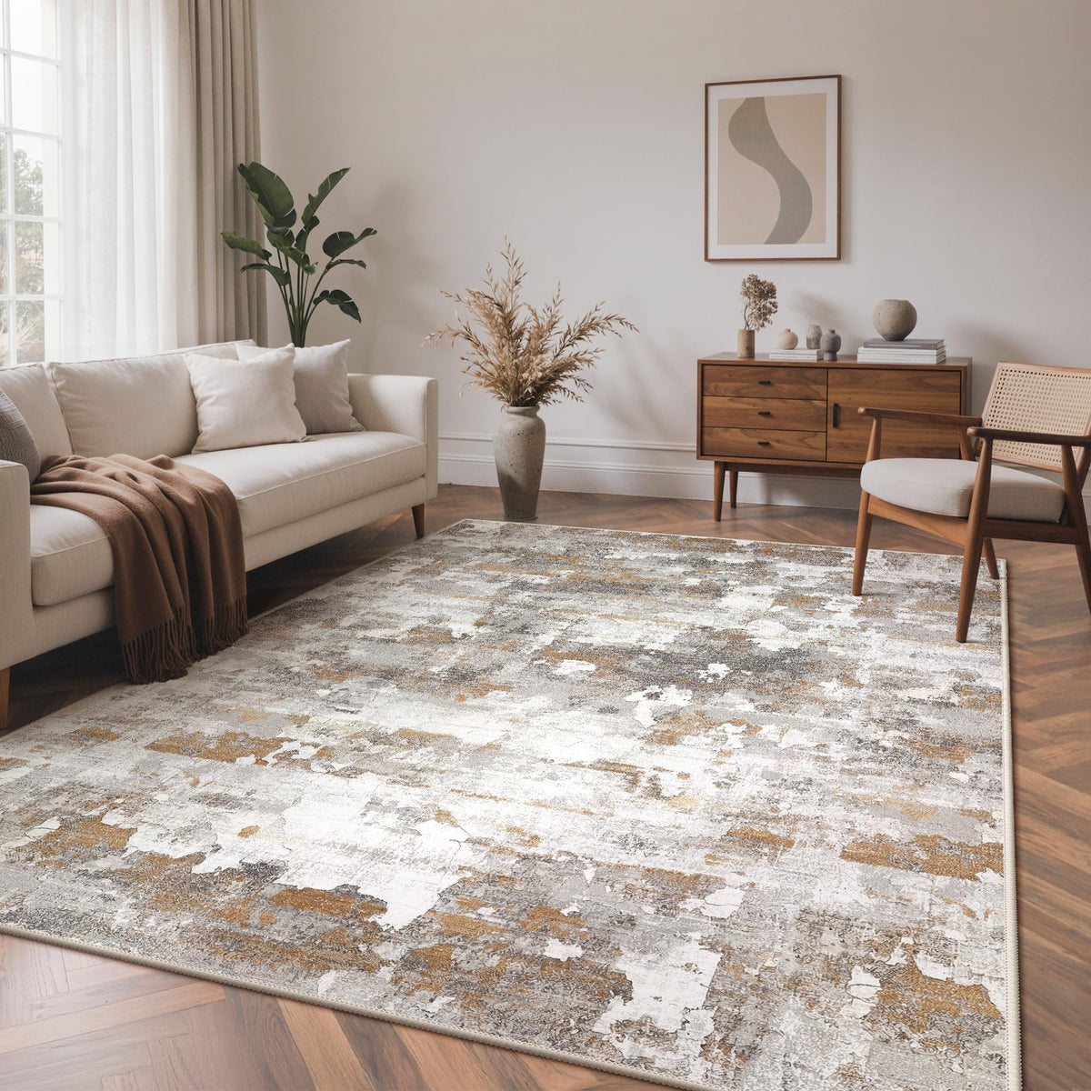 BEIMO 5x7 Green Abstract Area Rug, Washable Non-Slip for Bedroom