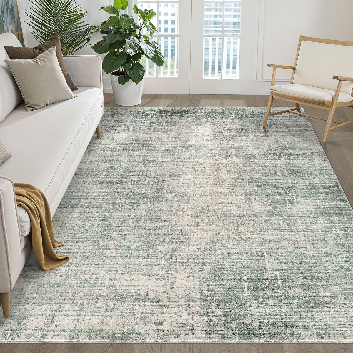 LOONGRUG 8x10 Area Rugs Washable Neutral Modern Rug for Living Room Brown