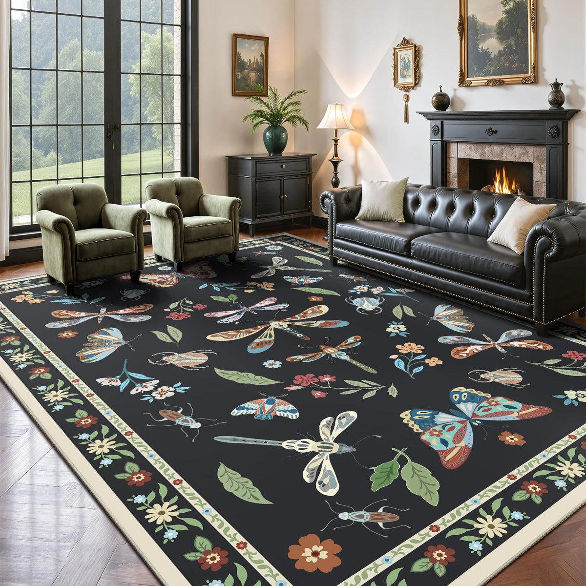 8x10 Area Rugs, Machine Washable Low Pile Floral Rugs for Living Room, Bedroom, Large Boho Area Rug with Non-Slip Backing for Dining Room(Pink Floral)