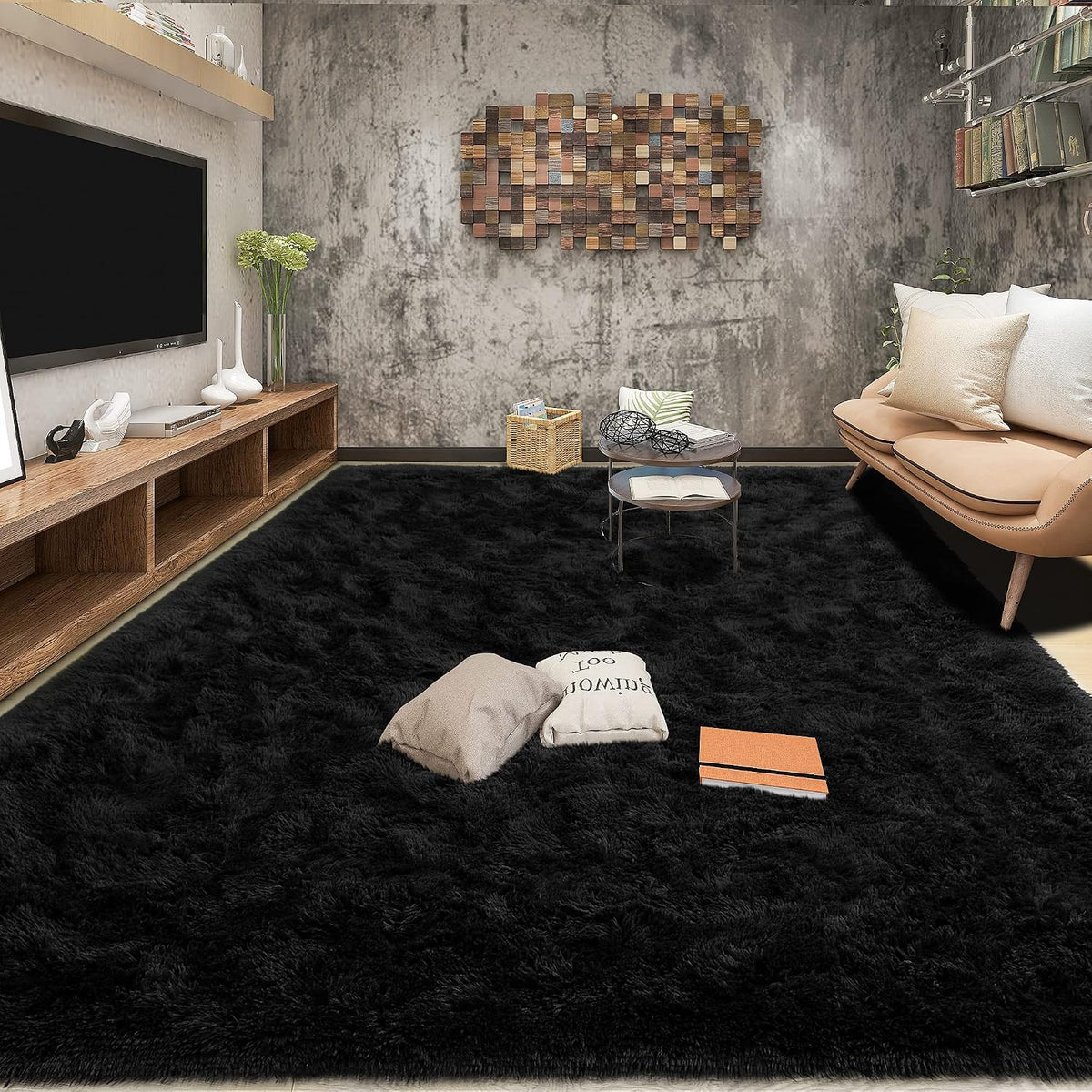 Tepook 4x6 Soft Fluffy Rug for Bedroom Fuzzy Black Rugs for Living Room