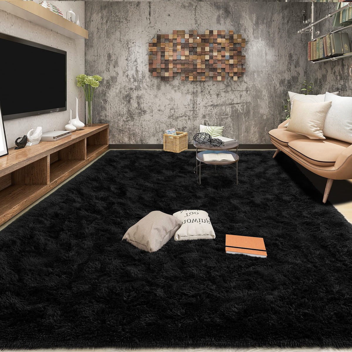 Tepook 4x6 Soft Fluffy Rug for Bedroom Fuzzy Black Rugs for Living Room