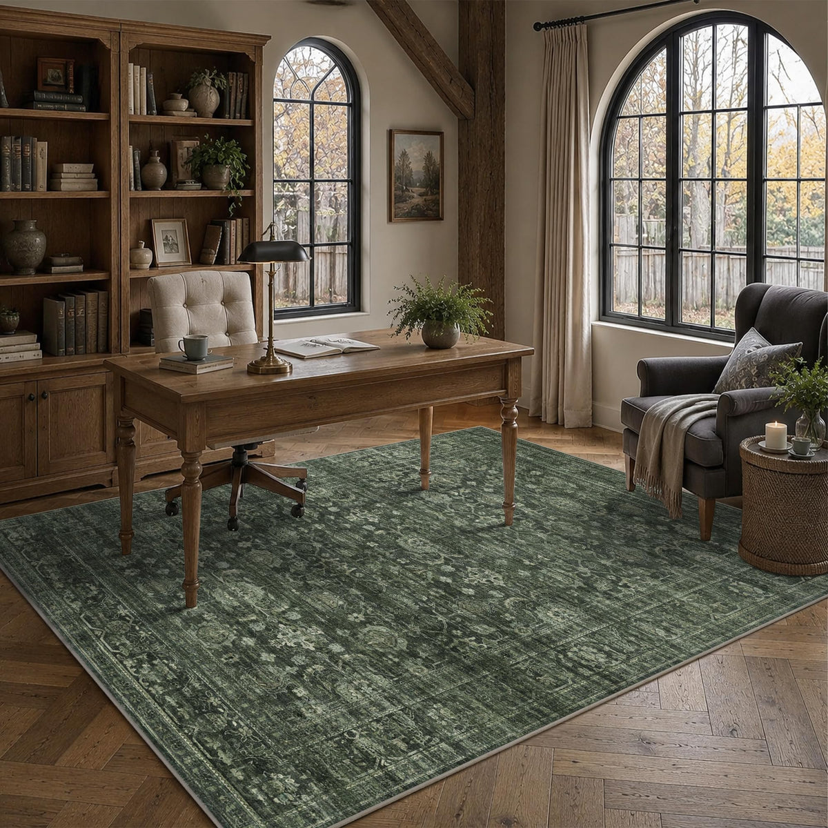 JOOJA 8x10 Beige Vintage Soft Low Pile Boho Neutral Washable Area Rug