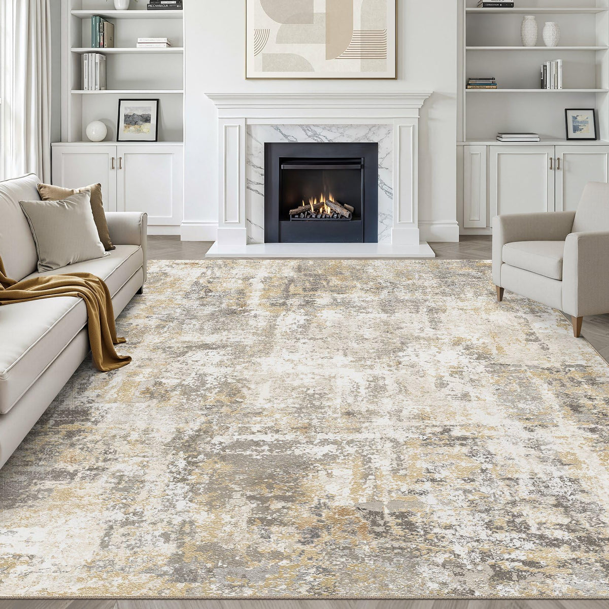 LOONGRUG 8x10 Area Rugs Washable Neutral Modern Rug for Living Room Brown