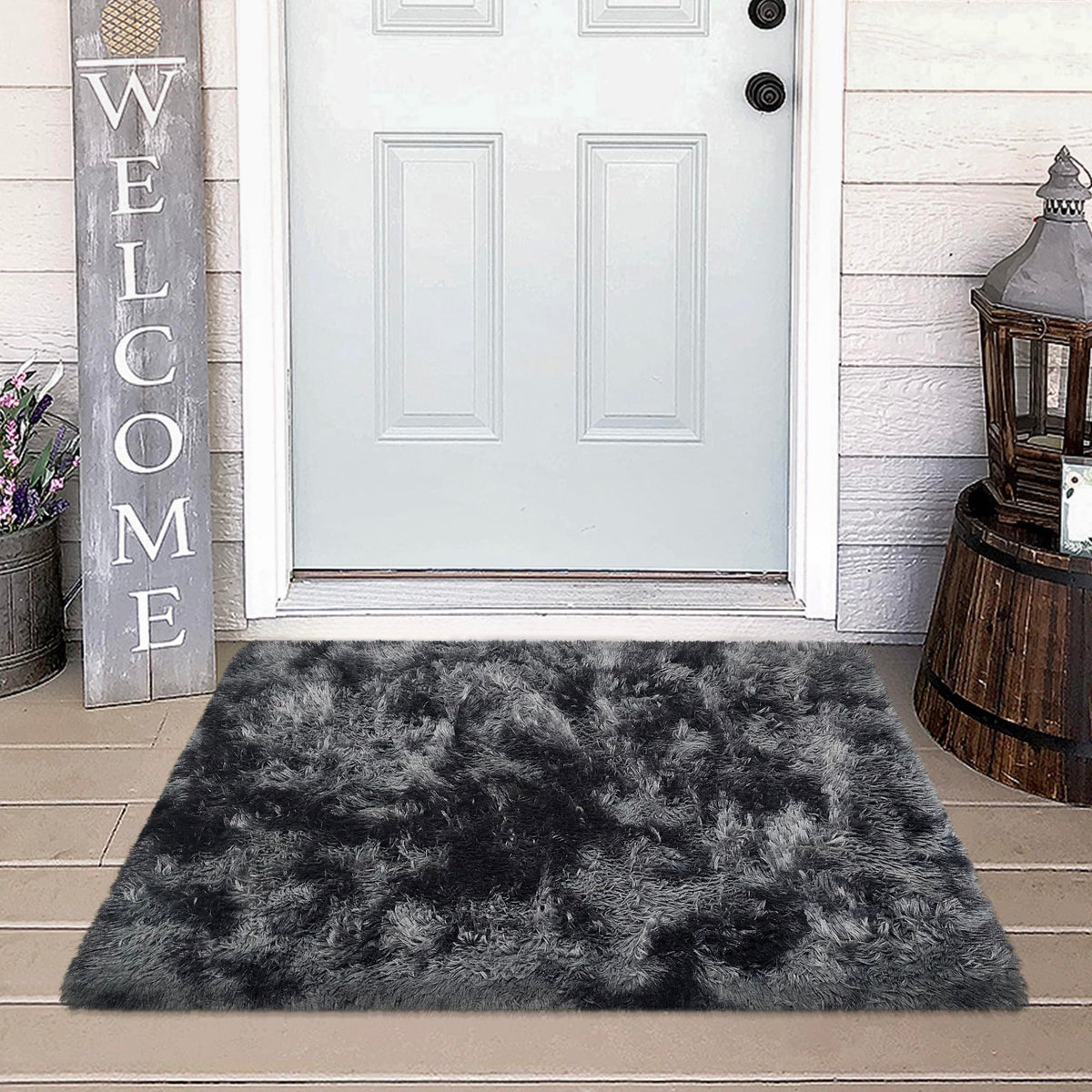 Tie-Dyed Runner Rug for Bedroom Black Grey 2x6ft Fluffy Area Rug Bedside Runner Rug for Kids Room Boys Teens Nursery Baby Living Room Dorm Home Decor Carpets