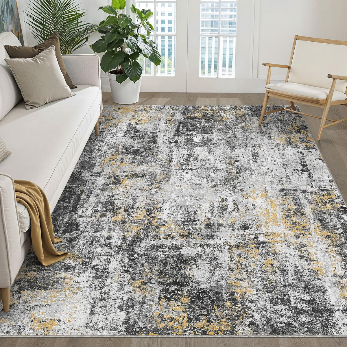 LOONGRUG 8x10 Area Rugs Washable Neutral Modern Rug for Living Room Brown