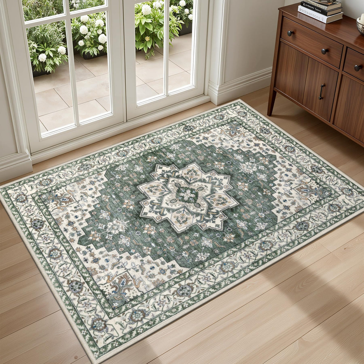 5x7 Area Rugs Living Room: Washable Vintage Rug for Bedroom Beige