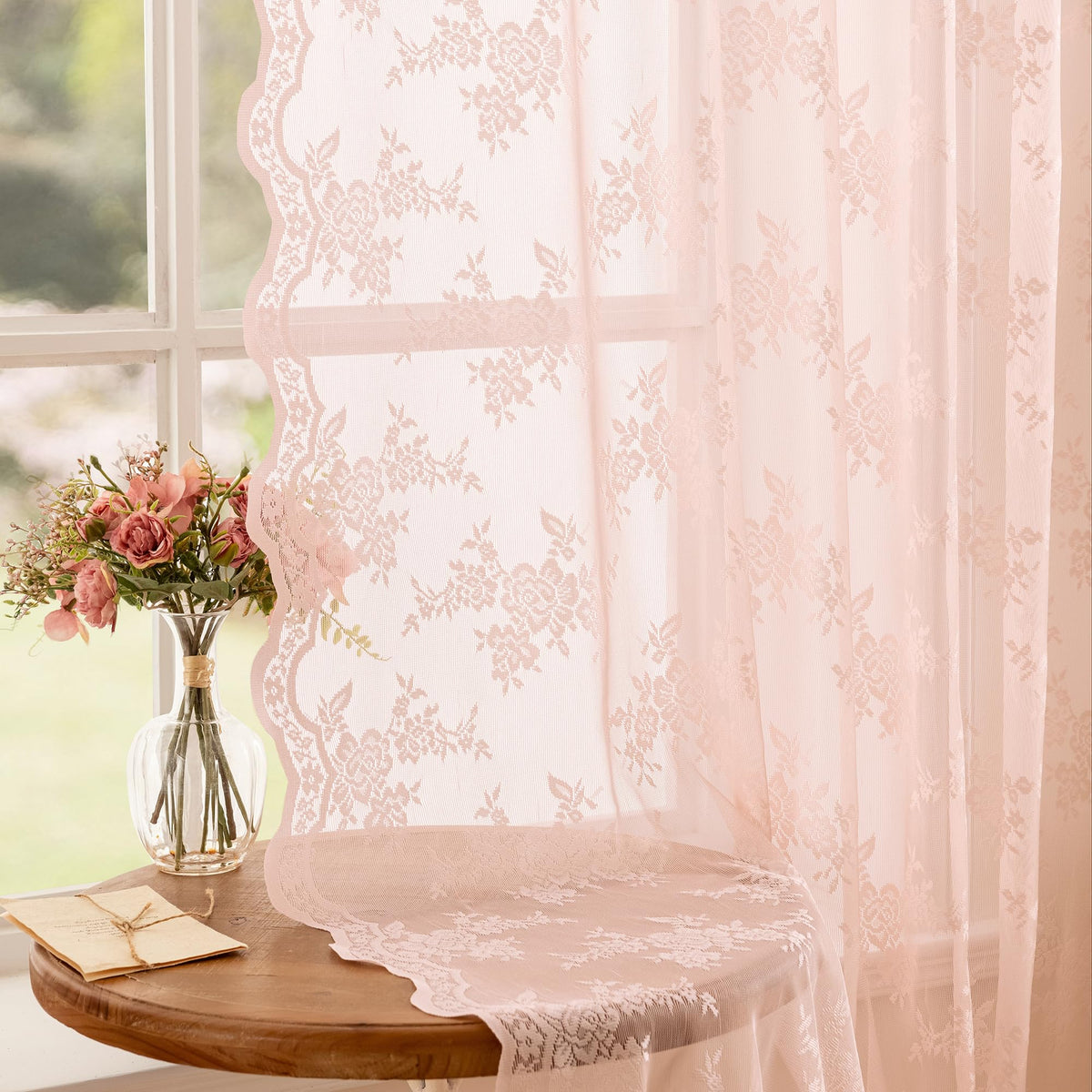 MEETSKY White Lace Curtains 84 Inches Long Floral Victorian Sheer Curtains