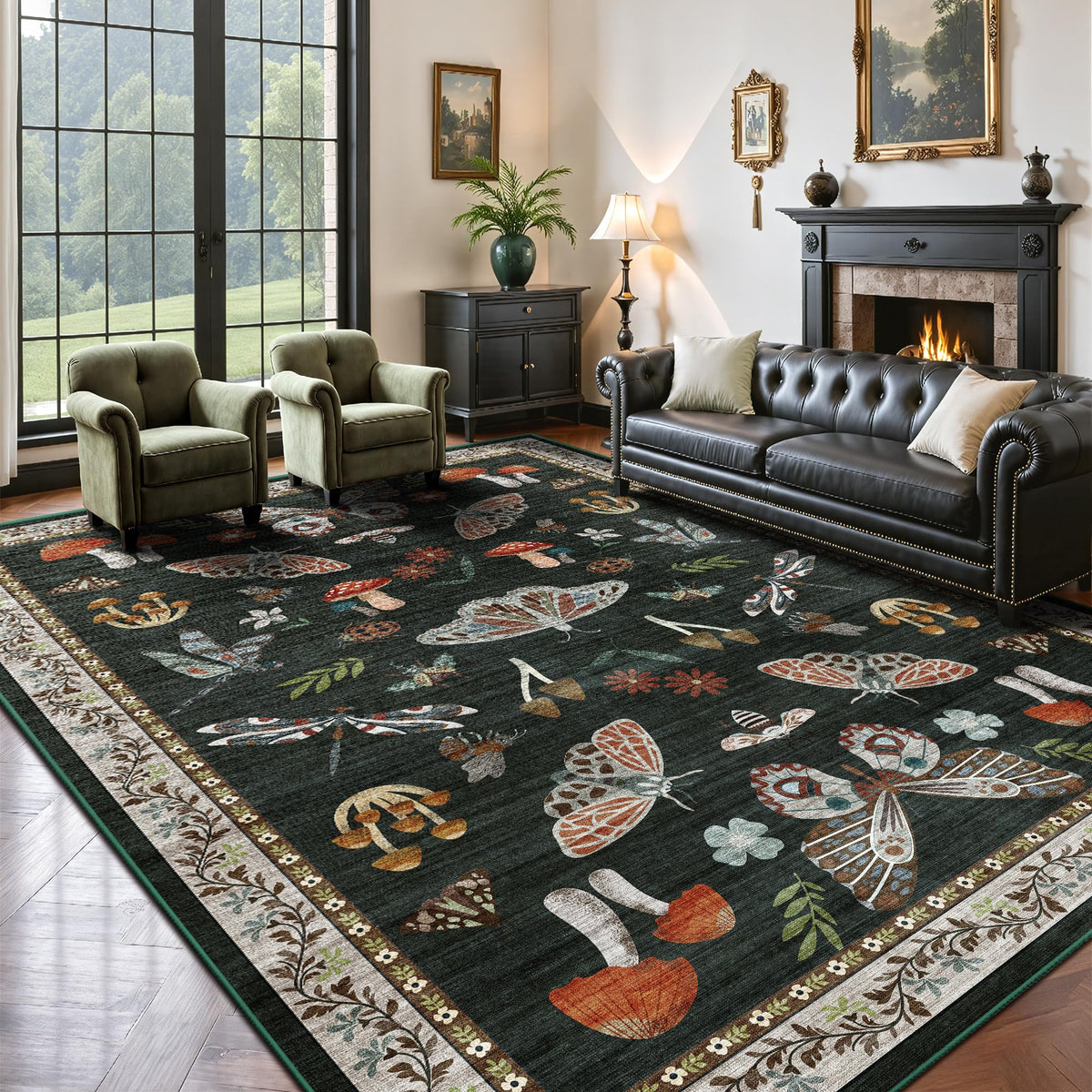 8x10 Area Rugs, Machine Washable Low Pile Floral Rugs for Living Room, Bedroom, Large Boho Area Rug with Non-Slip Backing for Dining Room(Pink Floral)