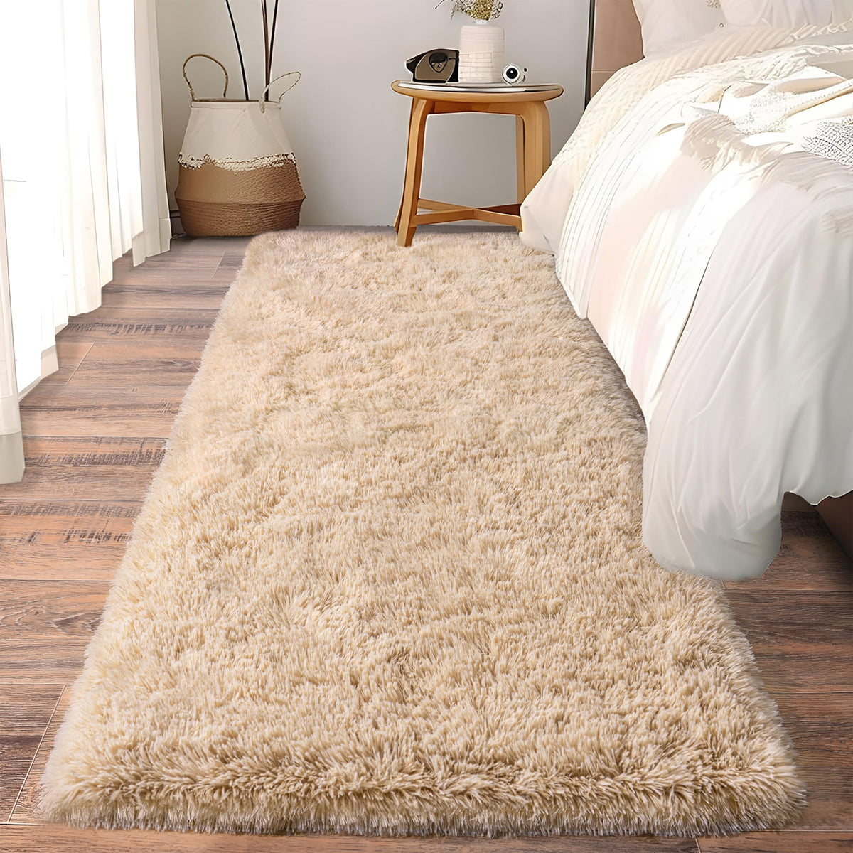 Soft Runner Rugs for Bedroom Hallway 2x6 Beige Fluffy Shag Washable
