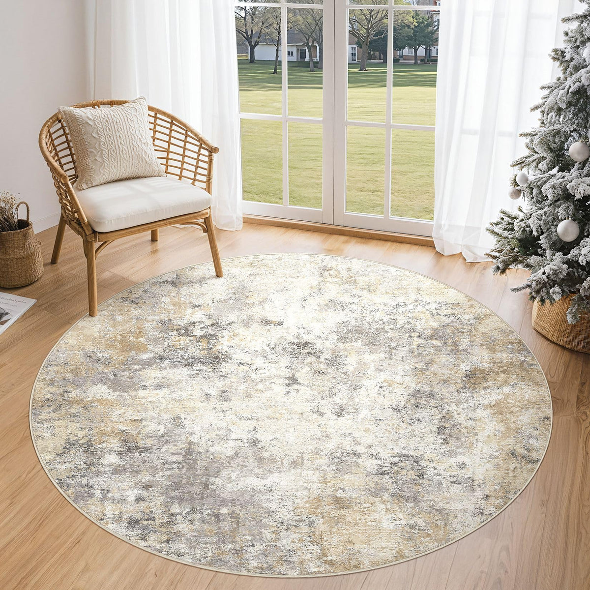 UERMEI 8x10 Area Rug Living Room Rugs - Washable Neutral Modern Abstract Soft Thin Large Rug Indoor Floor No Slip Rug Carpet for Bedroom Under Dining Table Home Office Decor - Brown Grey